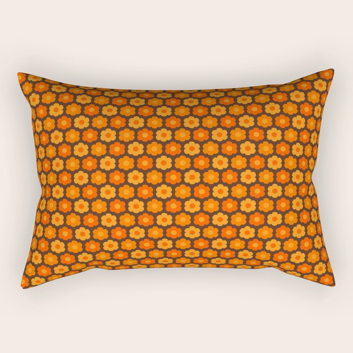 Such Cute Flowers Retro Floral Geo Honeycomb Pattern in 70s Orange and Brown Rectangular Pillow Gallery Image 2