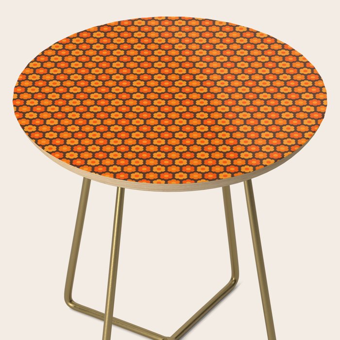 Such Cute Flowers Retro Floral Geo Honeycomb Pattern in 70s Orange and Brown Side Table Gallery Image 2