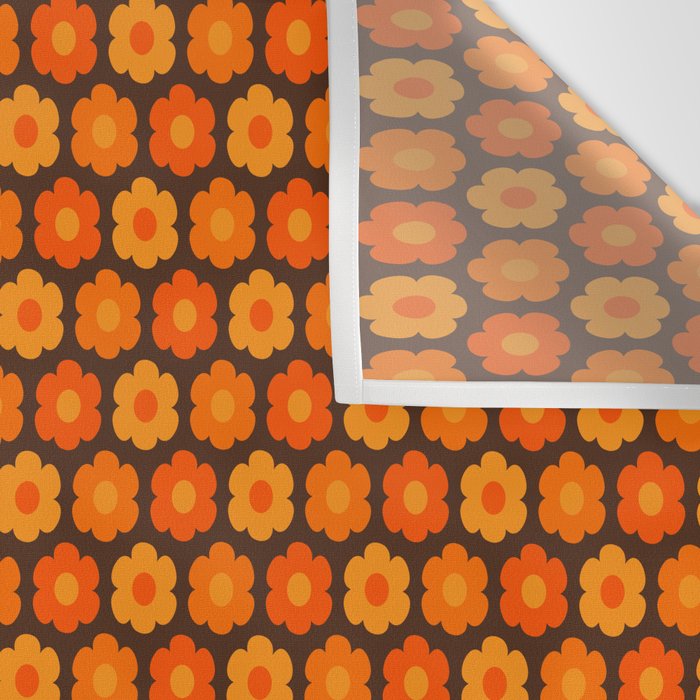 Such Cute Flowers Retro Floral Geo Honeycomb Pattern in 70s Orange and Brown Wall Tapestry Gallery Image 3