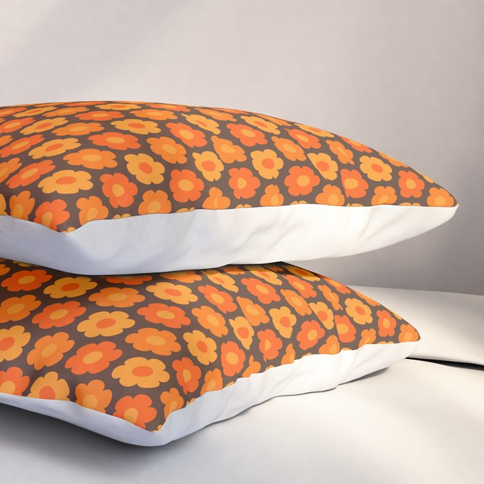 Such Cute Flowers Retro Floral Geo Honeycomb Pattern in 70s Orange and Brown Pillow Sham Gallery Image 3