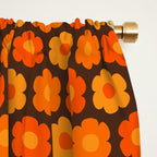 Such Cute Flowers Retro Floral Geo Honeycomb Pattern in 70s Orange and Brown Window Curtain Gallery Image 2