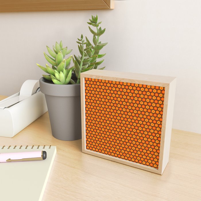 Such Cute Flowers Retro Floral Geo Honeycomb Pattern in 70s Orange and Brown Mini Art Print Gallery Image 2
