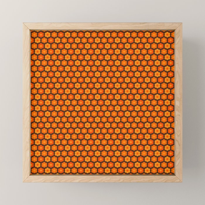 Such Cute Flowers Retro Floral Geo Honeycomb Pattern in 70s Orange and Brown Mini Art Print Gallery Image 1
