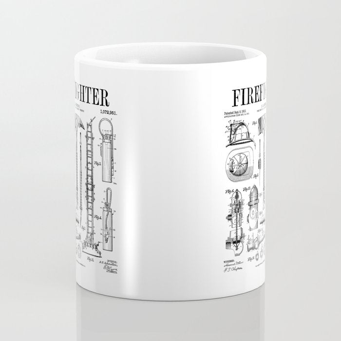 Firefighter Fire Department Fireman Vintage Patent Print Coffee Mug Gallery Image 4