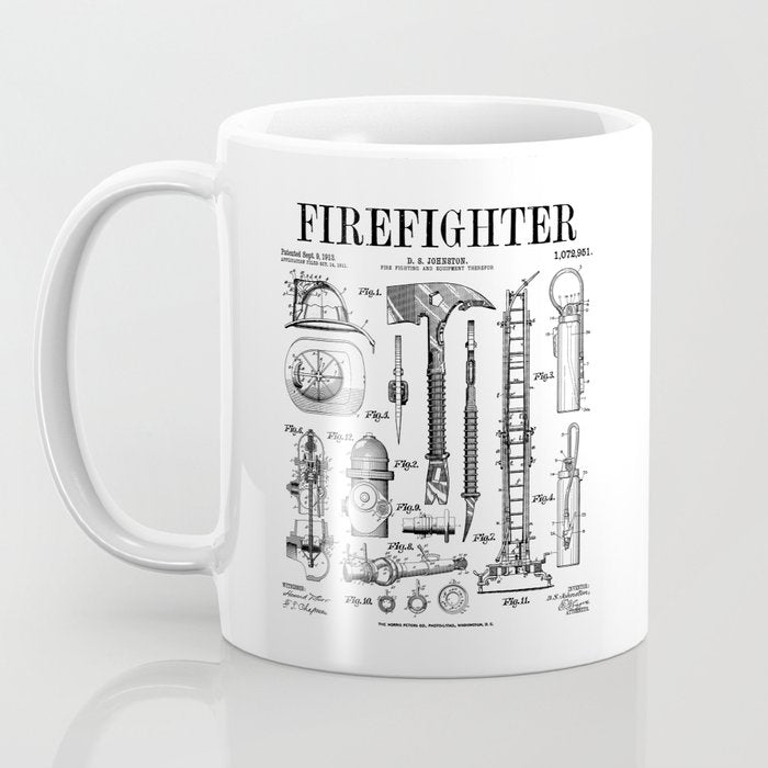 Firefighter Fire Department Fireman Vintage Patent Print Coffee Mug Gallery Image 3