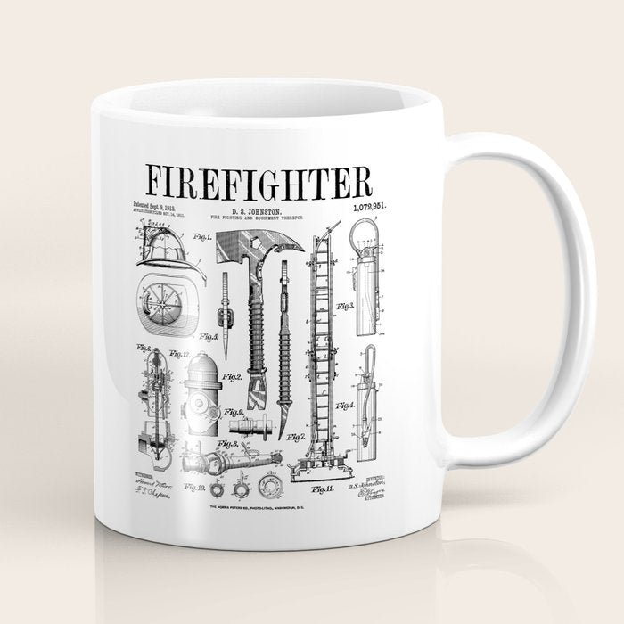 Firefighter Fire Department Fireman Vintage Patent Print Coffee Mug Gallery Image 1