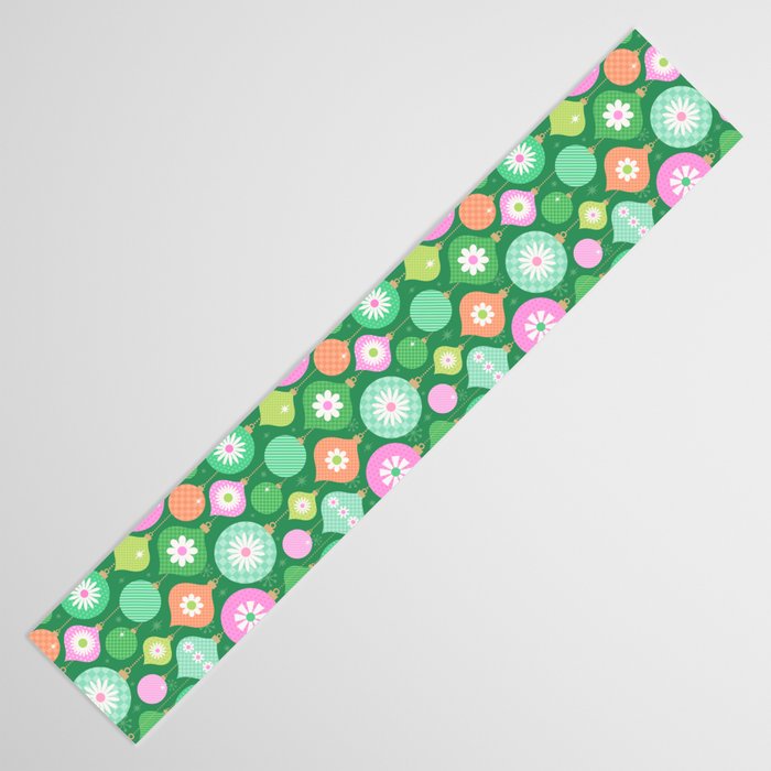 Happy Holidays Retro Ornaments - Multi-Pink on Green Table Runner Gallery Image 3