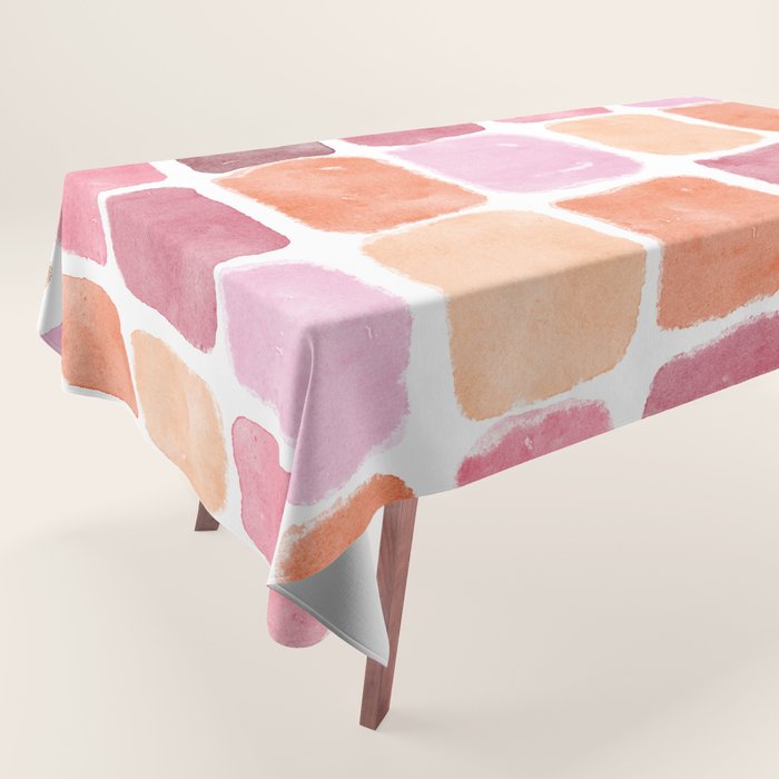 Watercolor Grid Pattern in Warm Pastels Tablecloth Gallery Image 1