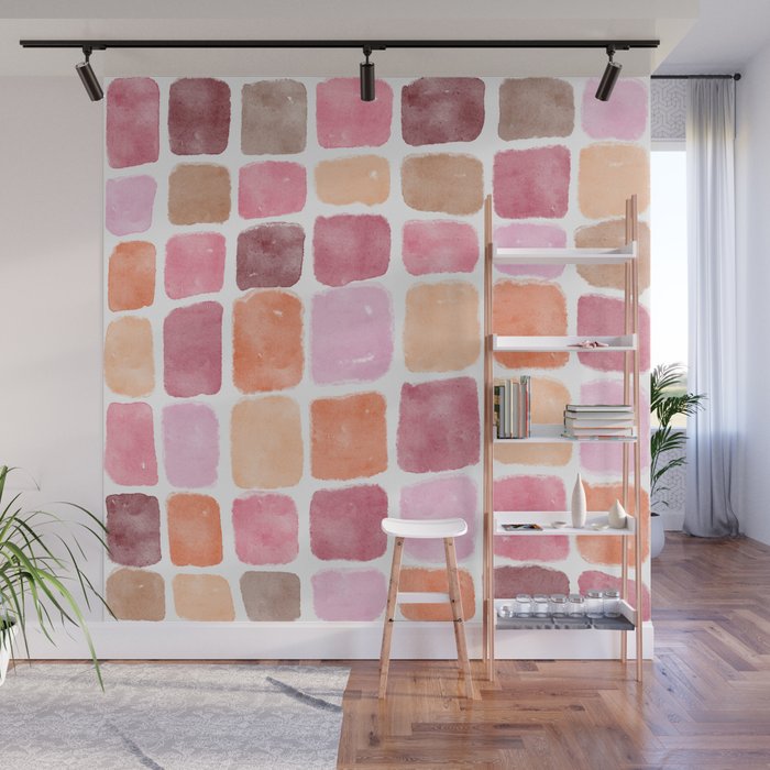 Watercolor Grid Pattern in Warm Pastels Wall Mural Gallery Image 1