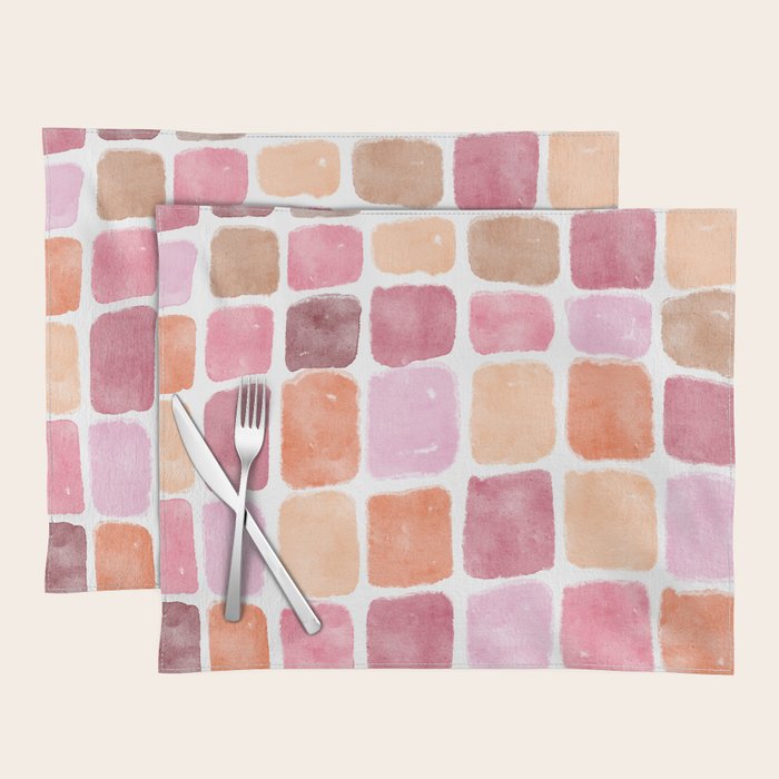 Watercolor Grid Pattern in Warm Pastels Placemat Gallery Image 1