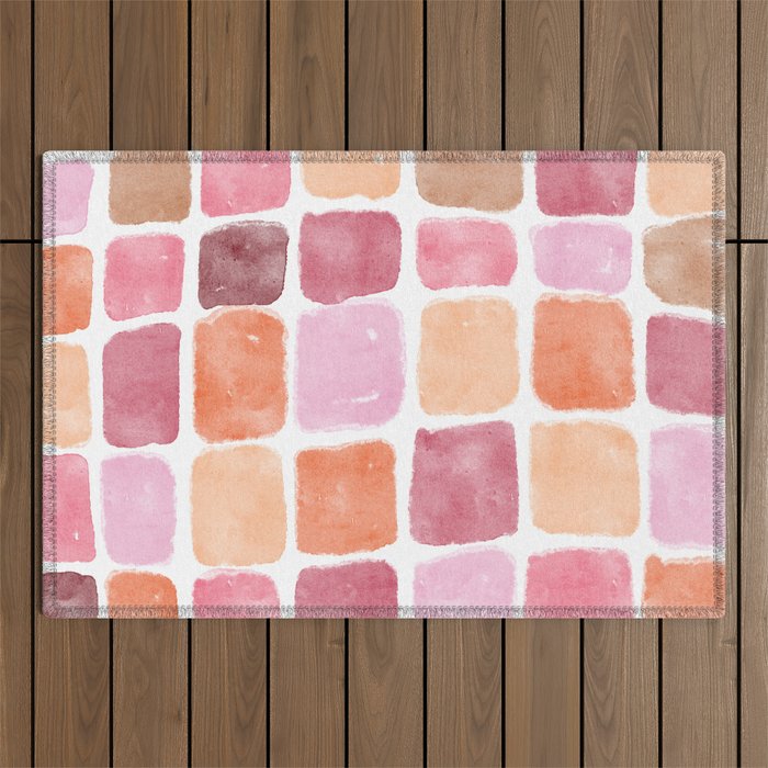 Watercolor Grid Pattern in Warm Pastels Outdoor Rug Gallery Image 1