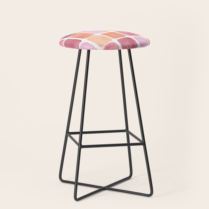 Watercolor Grid Pattern in Warm Pastels Stool Gallery Image 1