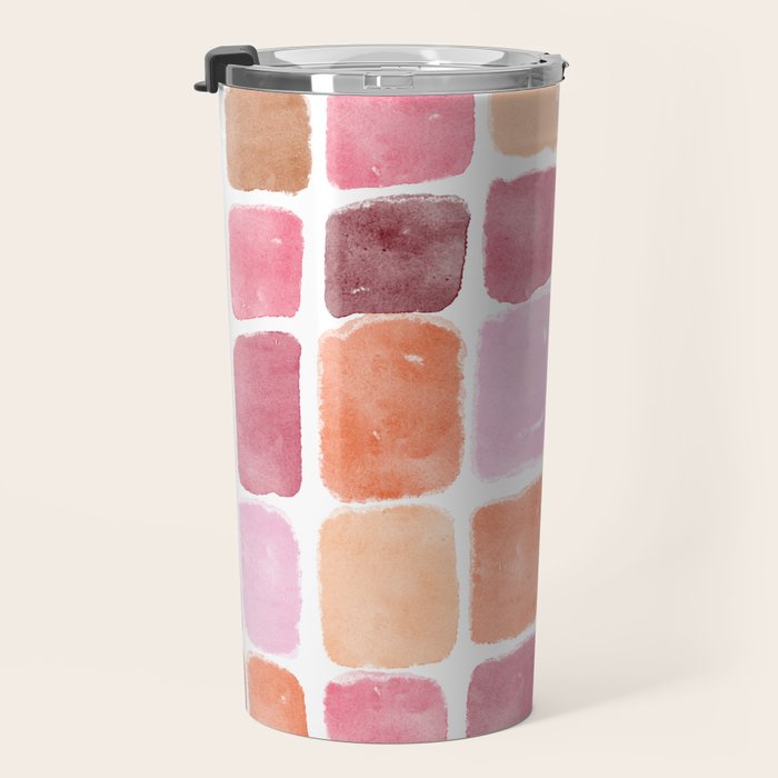 Watercolor Grid Pattern in Warm Pastels Travel Mug Gallery Image 3