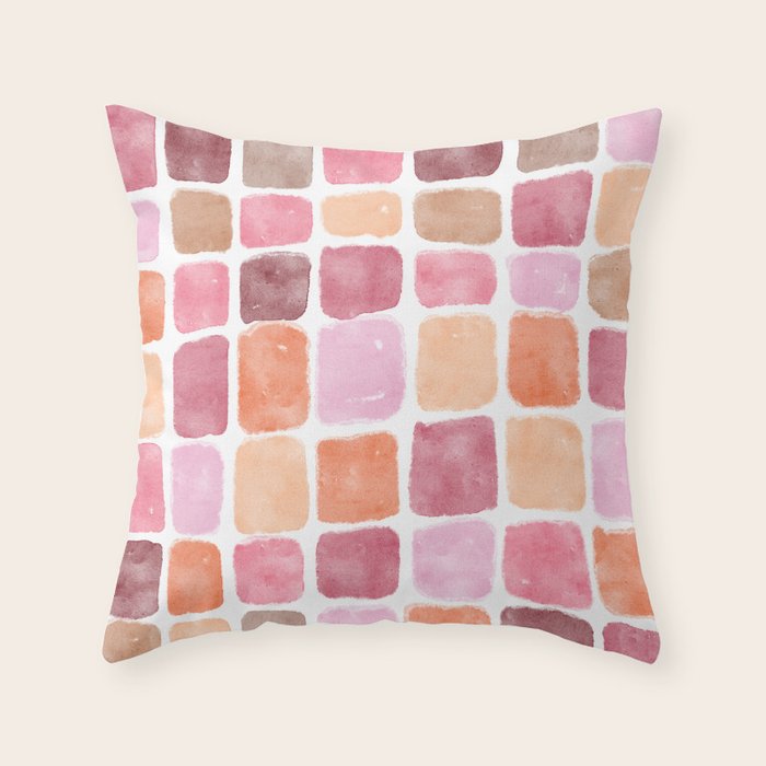 Watercolor Grid Pattern in Warm Pastels Throw Pillow Gallery Image 2
