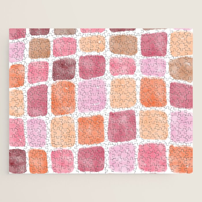 Watercolor Grid Pattern in Warm Pastels Jigsaw Puzzle Gallery Image 1