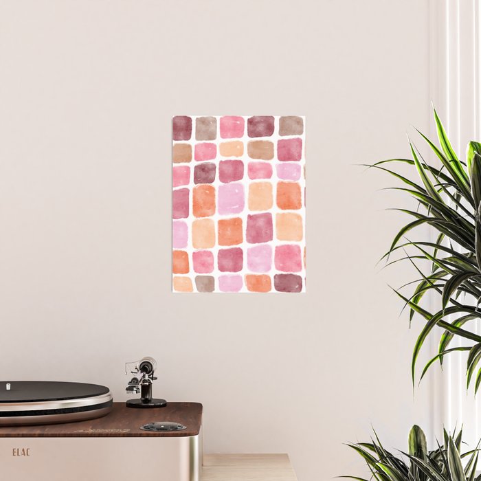 Watercolor Grid Pattern in Warm Pastels Poster Gallery Image 2