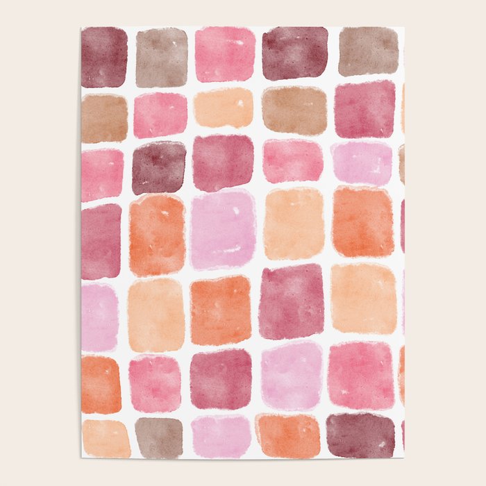 Watercolor Grid Pattern in Warm Pastels Poster Gallery Image 4