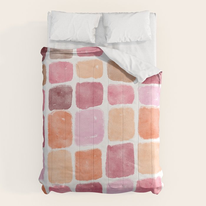 Watercolor Grid Pattern in Warm Pastels Comforter Gallery Image 6