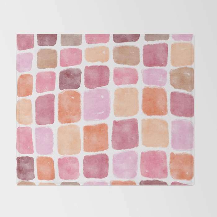 Watercolor Grid Pattern in Warm Pastels Throw Blanket Gallery Image 2