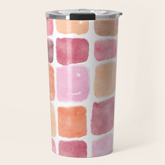 Watercolor Grid Pattern in Warm Pastels Travel Mug Gallery Image 1