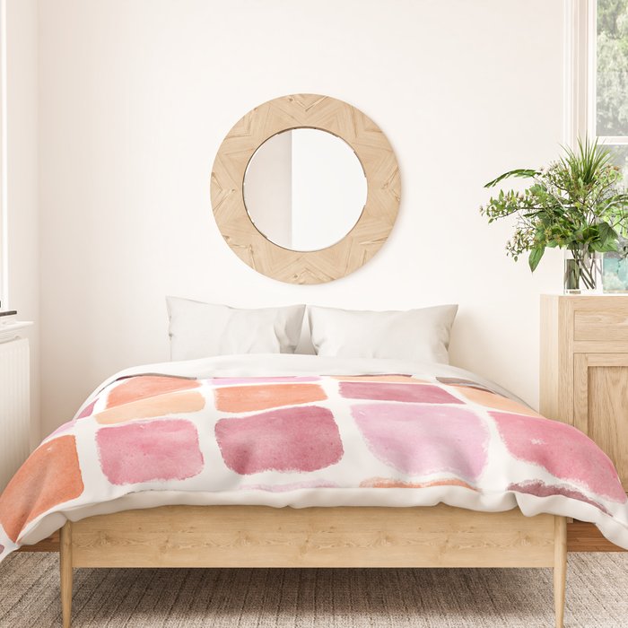Watercolor Grid Pattern in Warm Pastels Duvet Cover Gallery Image 3