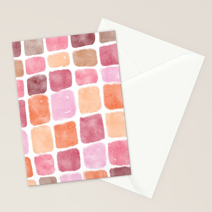 Watercolor Grid Pattern in Warm Pastels Stationery Card Gallery Image 2