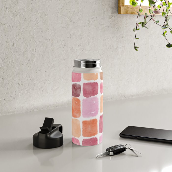 Watercolor Grid Pattern in Warm Pastels Water Bottle Gallery Image 4