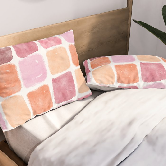 Watercolor Grid Pattern in Warm Pastels Pillow Sham Gallery Image 2