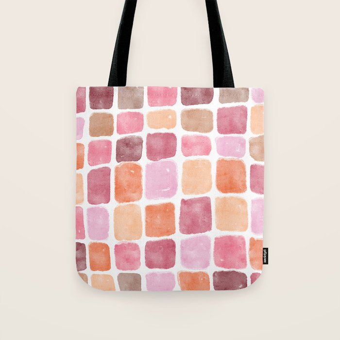 Watercolor Grid Pattern in Warm Pastels Tote Bag Gallery Image 1
