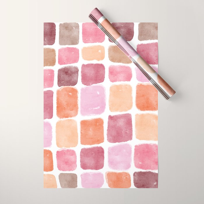 Watercolor Grid Pattern in Warm Pastels Wrapping Paper Gallery Image 1