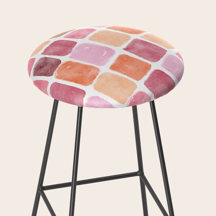 Watercolor Grid Pattern in Warm Pastels Stool Gallery Image 2