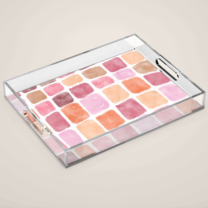 Watercolor Grid Pattern in Warm Pastels Acrylic Tray Gallery Image 1
