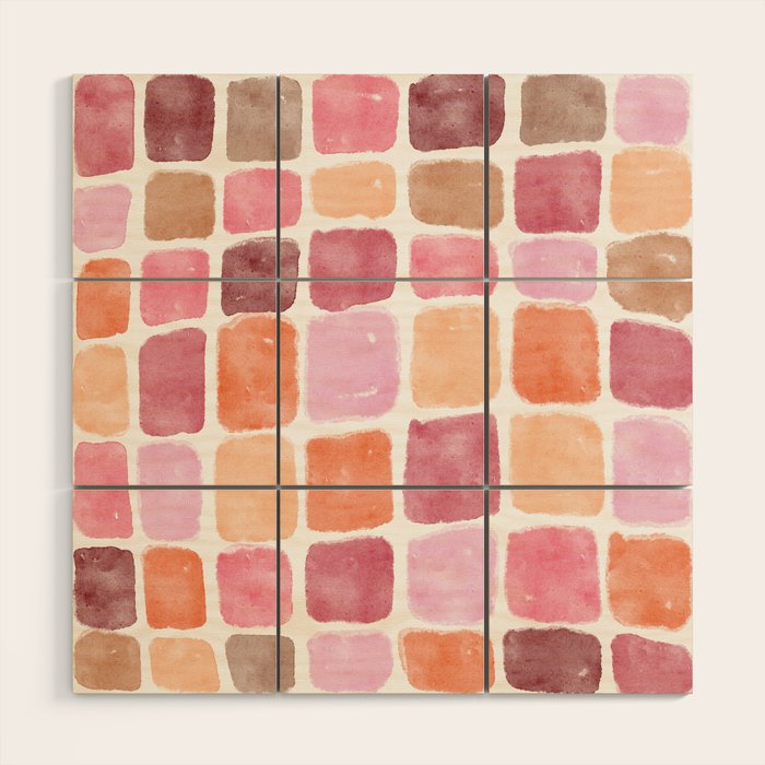 Watercolor Grid Pattern in Warm Pastels Wood Wall Art Gallery Image 2