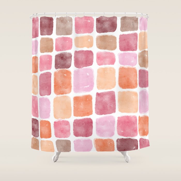 Watercolor Grid Pattern in Warm Pastels Shower Curtain Gallery Image 1