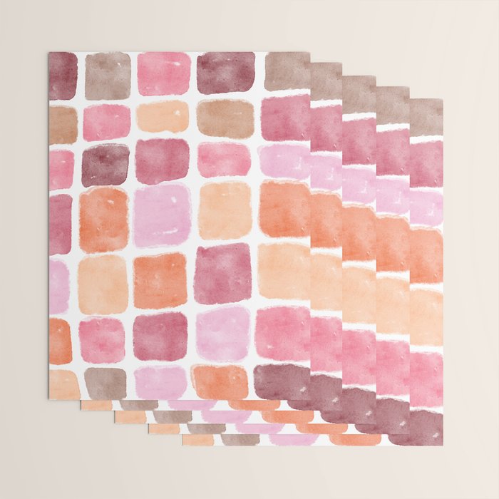 Watercolor Grid Pattern in Warm Pastels Wrapping Paper Gallery Image 3