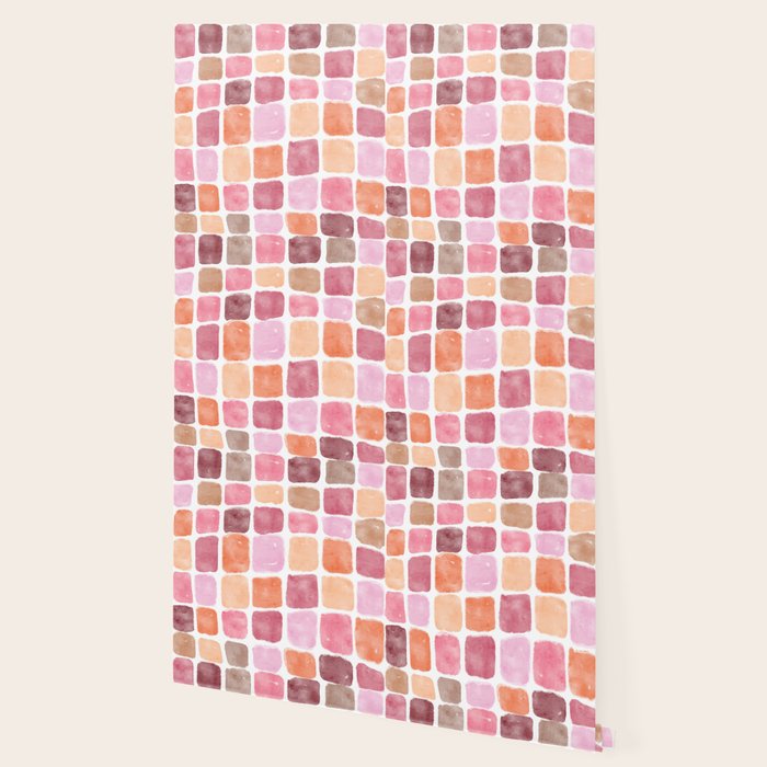 Watercolor Grid Pattern in Warm Pastels Wallpaper Gallery Image 2