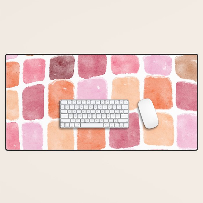 Watercolor Grid Pattern in Warm Pastels Desk Mat Gallery Image 1