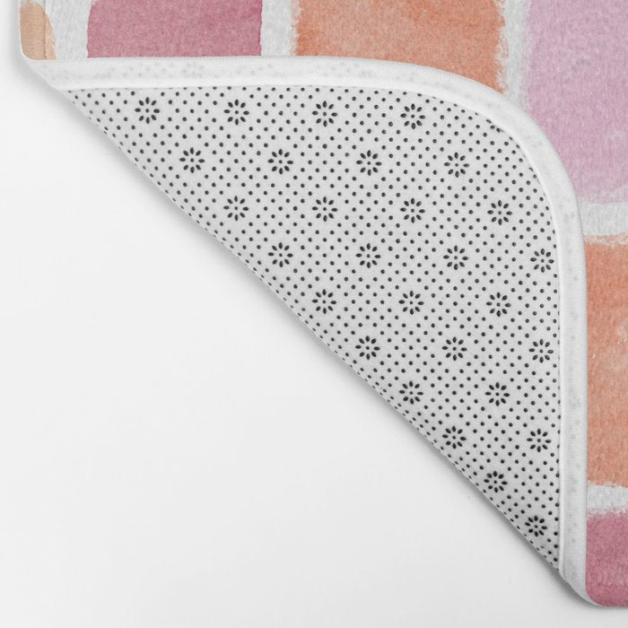 Watercolor Grid Pattern in Warm Pastels Bath Mat Gallery Image 2