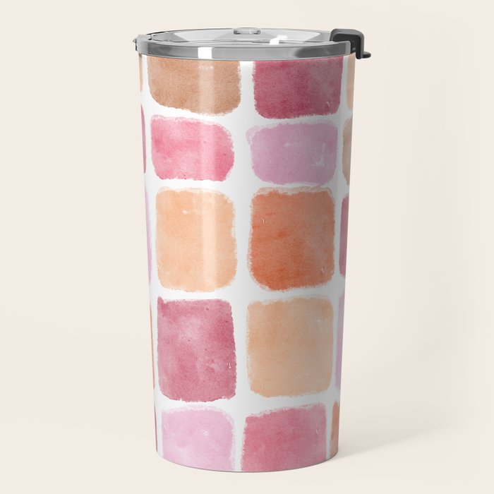 Watercolor Grid Pattern in Warm Pastels Travel Mug Gallery Image 2