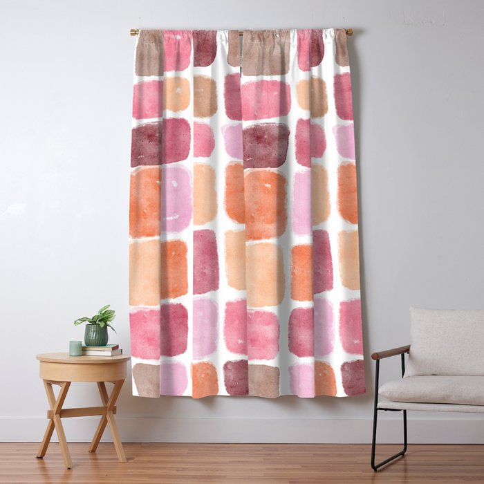 Watercolor Grid Pattern in Warm Pastels Window Curtain Gallery Image 5