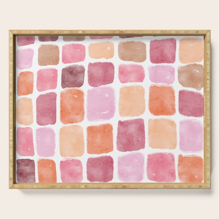 Watercolor Grid Pattern in Warm Pastels Serving Tray Gallery Image 1