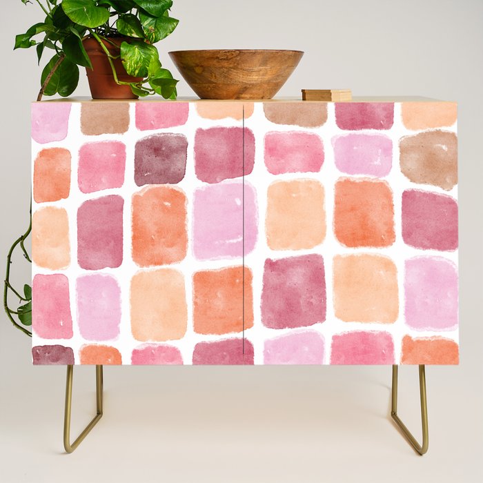 Watercolor Grid Pattern in Warm Pastels Credenza Gallery Image 1