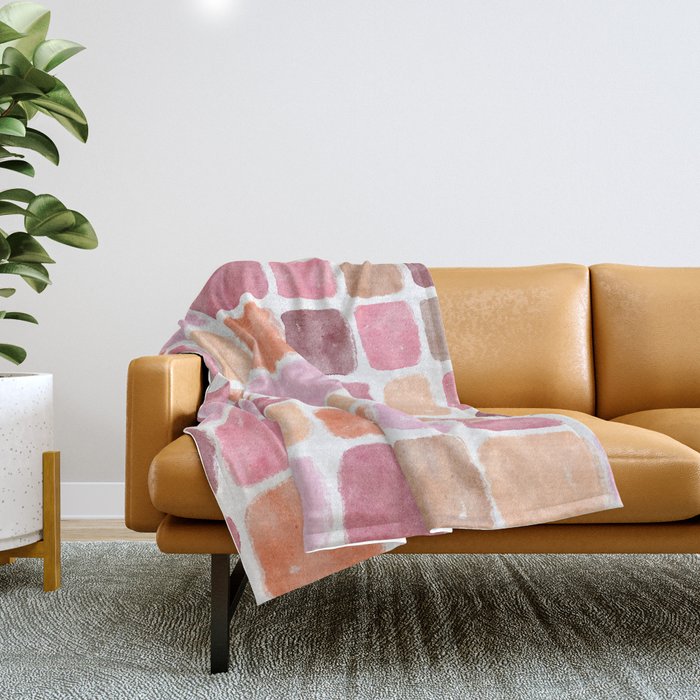 Watercolor Grid Pattern in Warm Pastels Throw Blanket Gallery Image 1