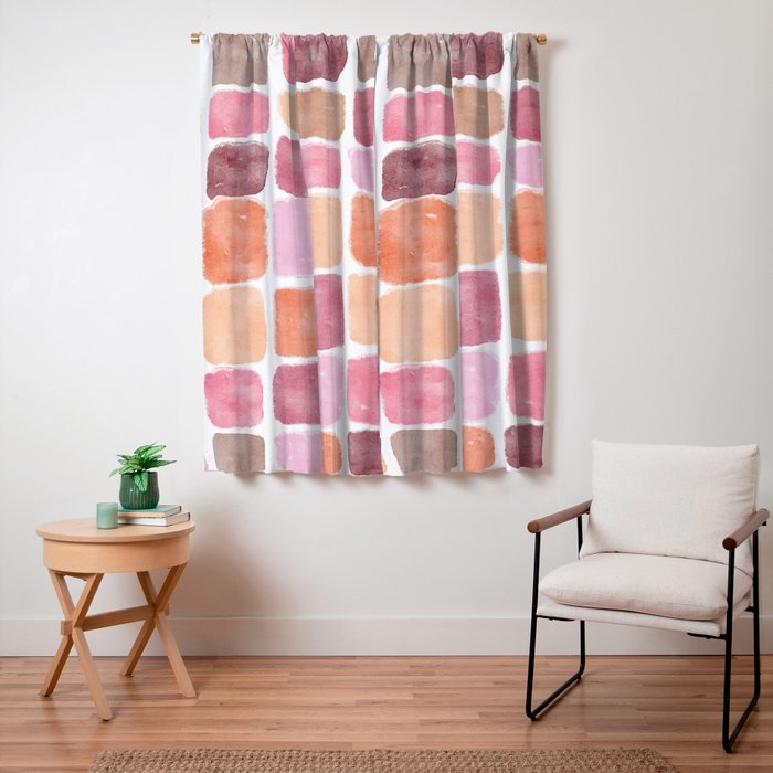 Watercolor Grid Pattern in Warm Pastels Window Curtain Gallery Image 3