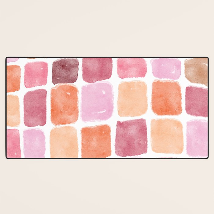 Watercolor Grid Pattern in Warm Pastels Desk Mat Gallery Image 3