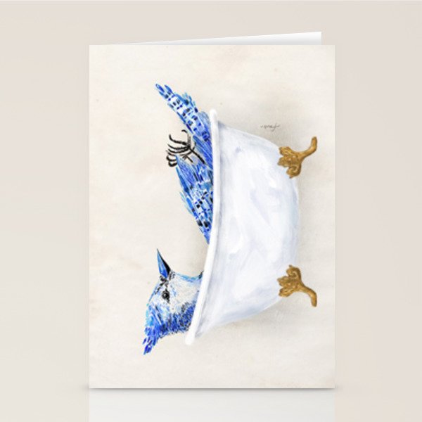 Blue Jay Bird Bath Clawfoot Tub Stationery Card Gallery Image 2