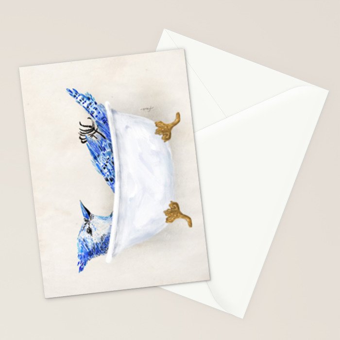 Blue Jay Bird Bath Clawfoot Tub Stationery Card Gallery Image 2