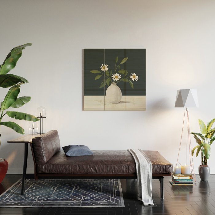 Minimalist Daisy Flowers 2 Wood Wall Art Gallery Image 2