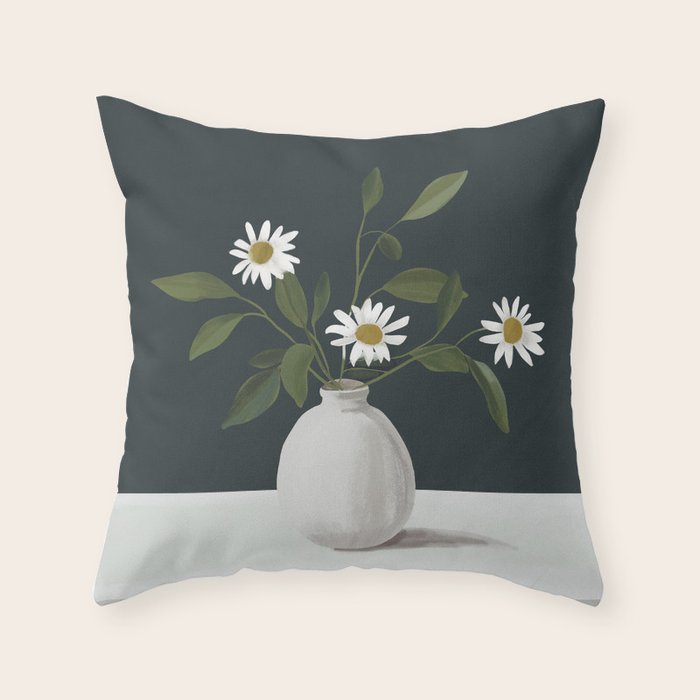 Minimalist Daisy Flowers 2 Throw Pillow Gallery Image 1