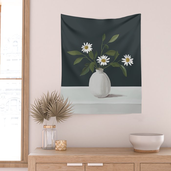 Minimalist Daisy Flowers 2 Wall Tapestry Gallery Image 2